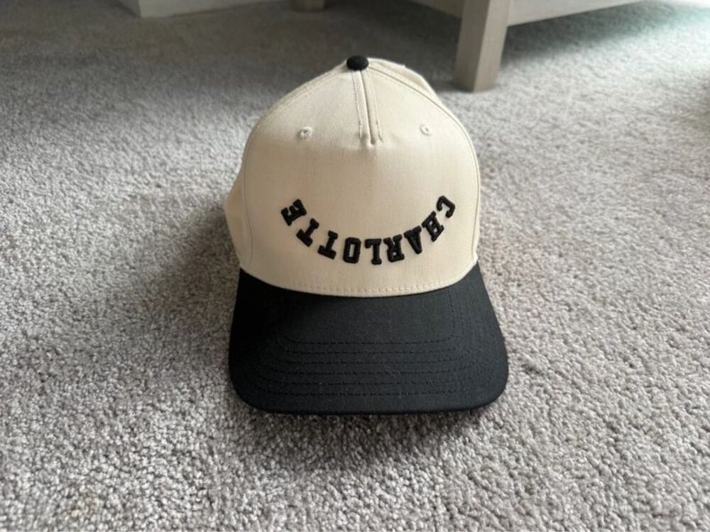 MJMT Apparel Charlotte Upside Down Snapback Hat Cream Black Otto New